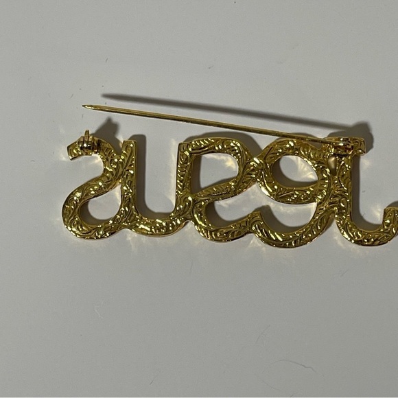 Jesus Gold Embossed Vintage Brooch with Cubic Zirconia, Gemstones Religious - Picture 6 of 6